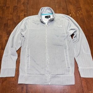 Hurley Mens Full Zip Jacket Chevron Pattern Gray Size L Lightweight Casual
